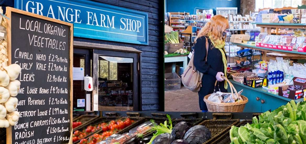 Shop - Grange Farm - Woman with basket in shop