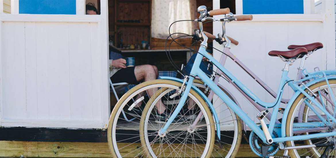 Southwold Cycle Hire - Beach huts in front of beach huts