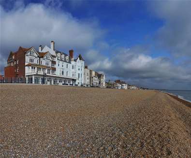 Where to stay - Brudenell Hotel - Aldeburgh - Exterior image of Brudenell Hotel looking up from the shingle beach credit TA Hotel Collection Where to stay - Brudenell Hotel - Aldeburgh - Exterior image of Brudenell Hotel looking up from the shingle beach credit TA Hotel Collection