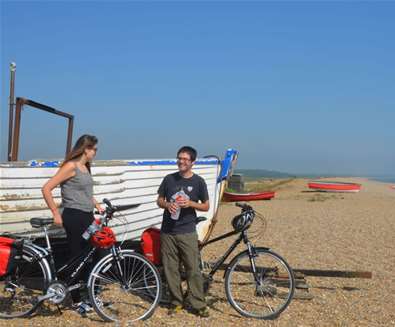 Cycle breaks - cyclists on beach at Aldeburgh