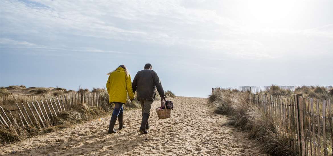 Couple walking at Walberswick