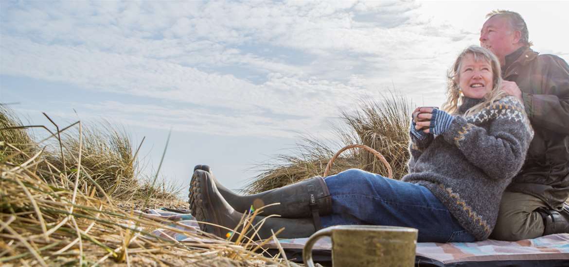 Walberswick - Couple drinking tea on beach