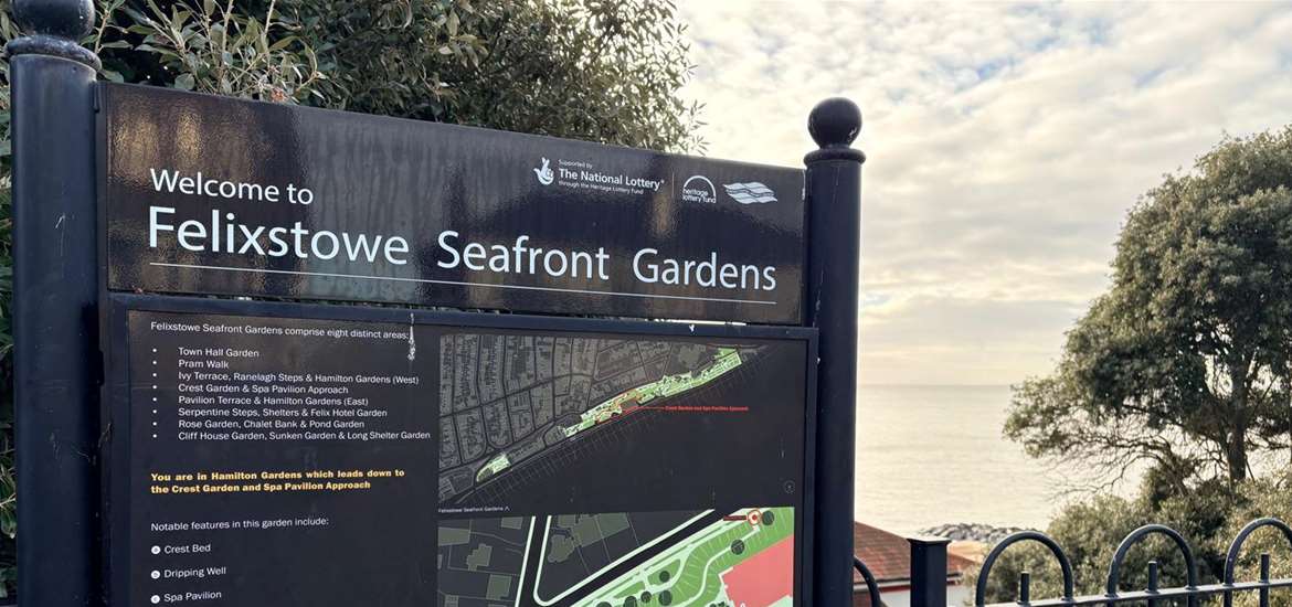Felixstowe Seafront Gardens welcome sign
