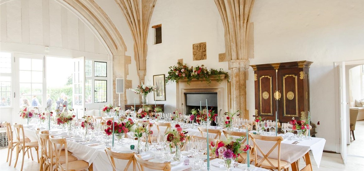 WED - Butley Priory - Reception table in the Great Hall