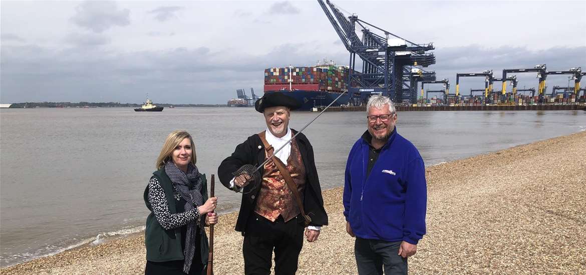 TTDA - Discover Landguard - Woman and man at Landguard point in Felixstowe with man dressed as pirate